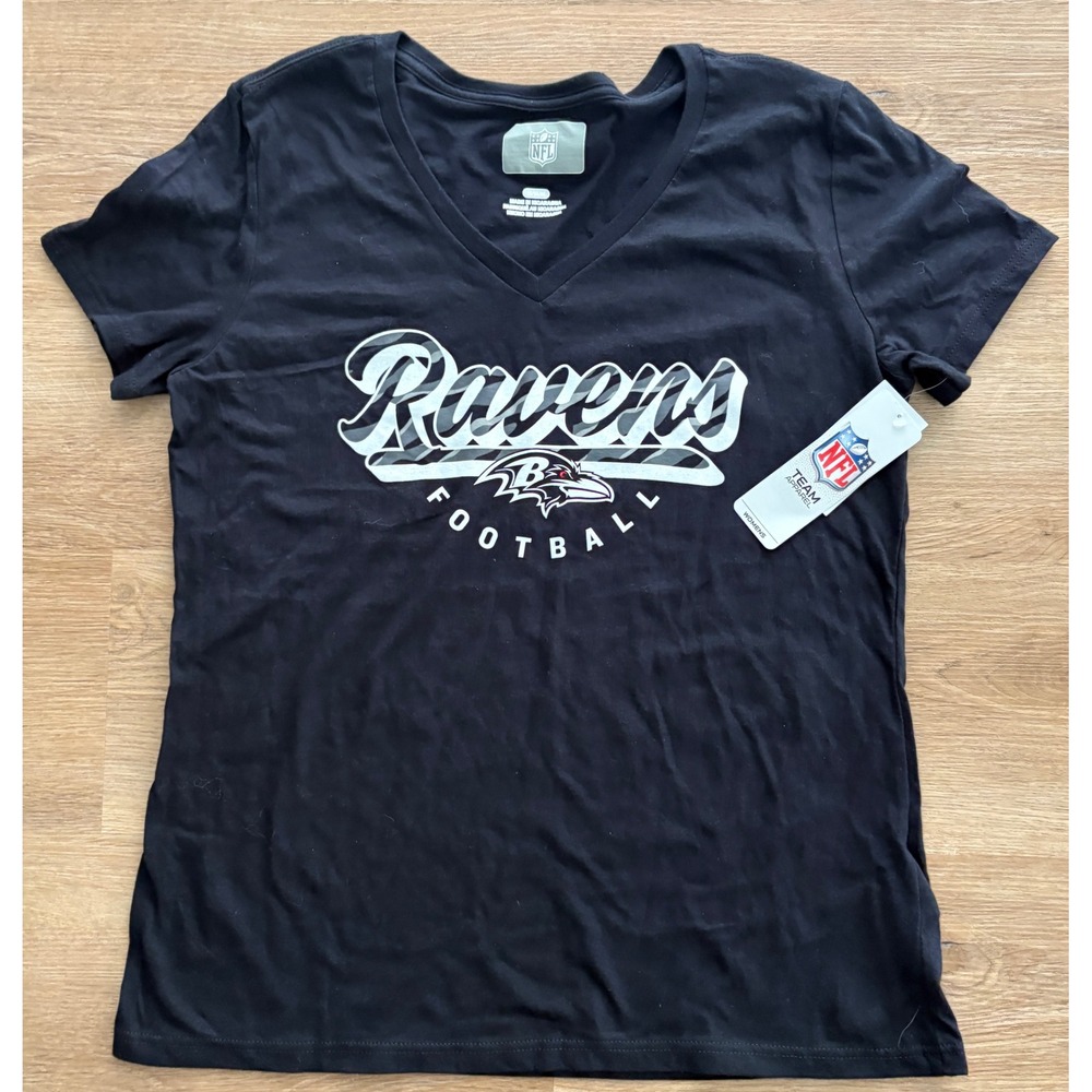 NWT Women's NFL Team Apparel Baltimore Ravens V-Neck Tee - Medium - Black